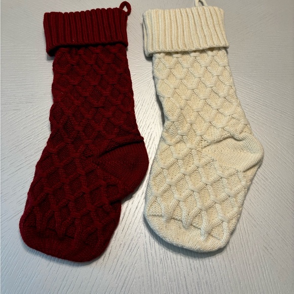 Lim Bridge Christmas Stockings Knit Set of 2 Burgundy & Ivory - Picture 7 of 7